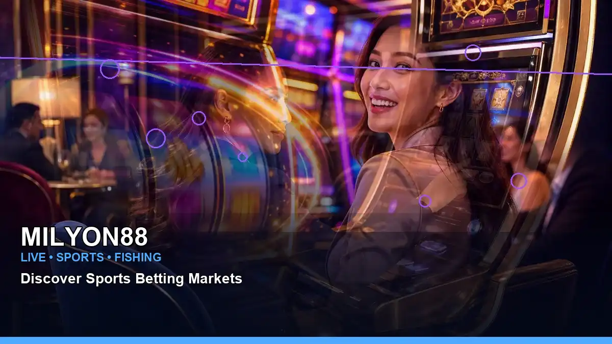MILYON88 fantasy online slot games featuring an adult Filipina casino host with a layered collage composition