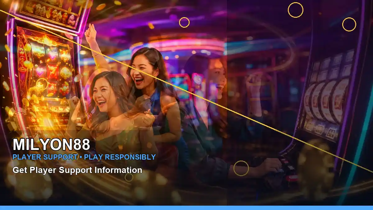 MILYON88 lucky reels online slot games featuring an adult Filipina casino host with a right-diagonal composition